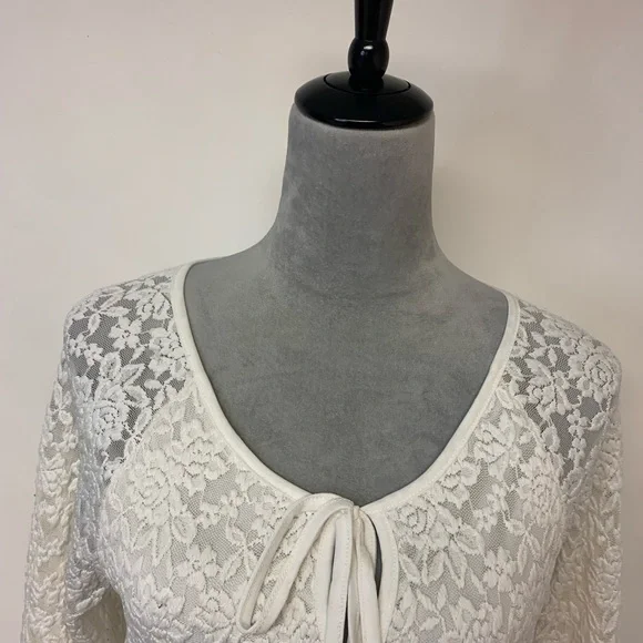 Lace Bubble Hem Blouse Feminine  Cottagecore Floral Bohemian Womens SZ XL - Picture 2 of 9